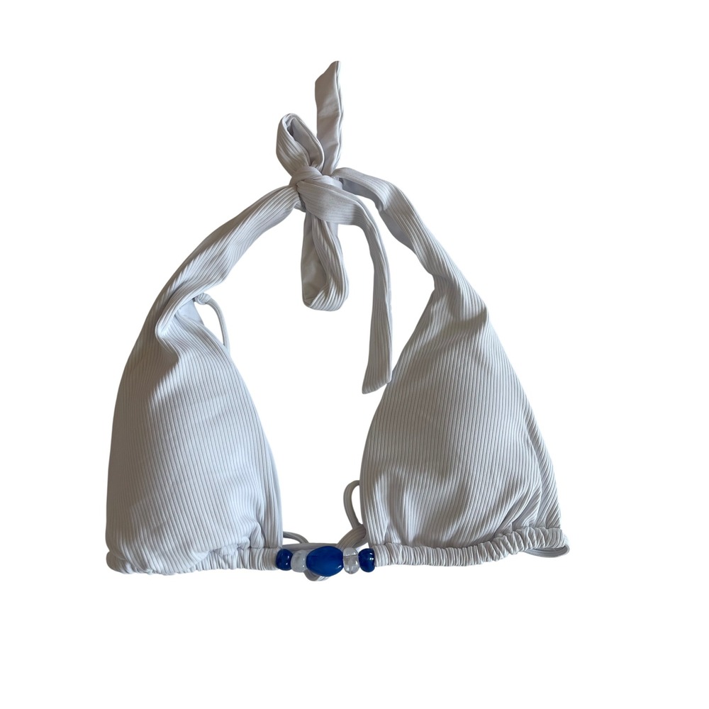 BECCA SAMPLE PIECE Modern Edge Beaded Halter Bikini Top Women's Size D Cup